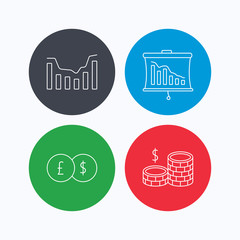 Banking, cash money and statistics icons.