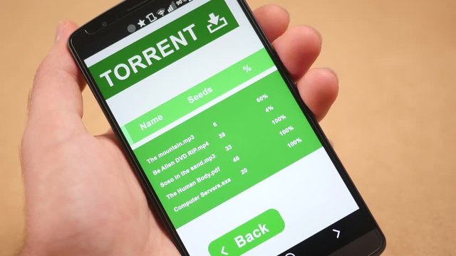 Using a torrent application on a smartphone device.