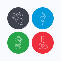 Newborn, heart and lab bulb icons.