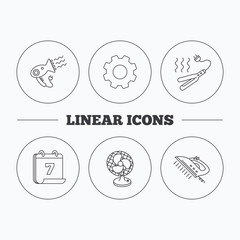 Steam ironing, curling iron and hairdryer icons.