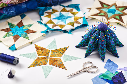 Design of element quilt in progress, prepared cut pieces