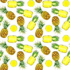 hand drawn watercolor pineapples