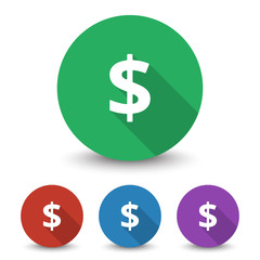 White Dollar icon in different colors set