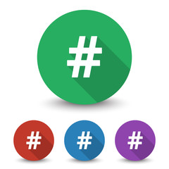 White Hashtag icon in different colors set