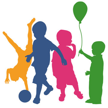 Colored silhouettes of children playing