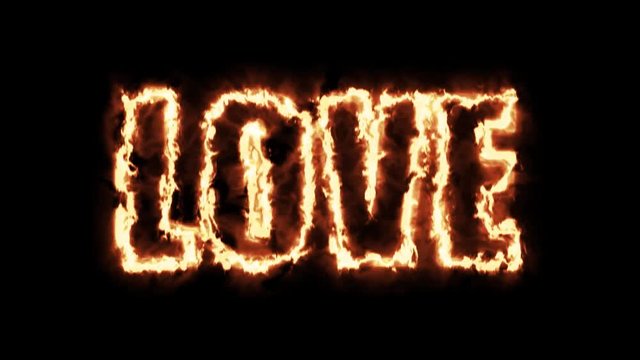 Love hot fiery word on black background in 4K ultra HD