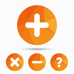 Fototapeta premium Plus and minus icons. Question FAQ symbol.