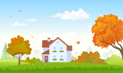 Autumn suburban house