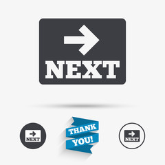 Arrow sign icon. Next button. Navigation symbol