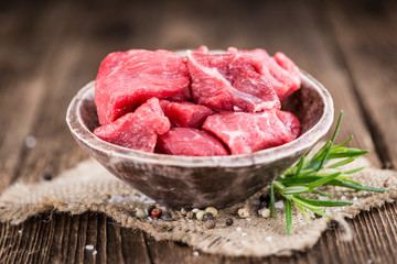 Wooden table with Chopped Beef fillet