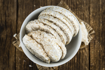 Wooden table with Rice Cakes