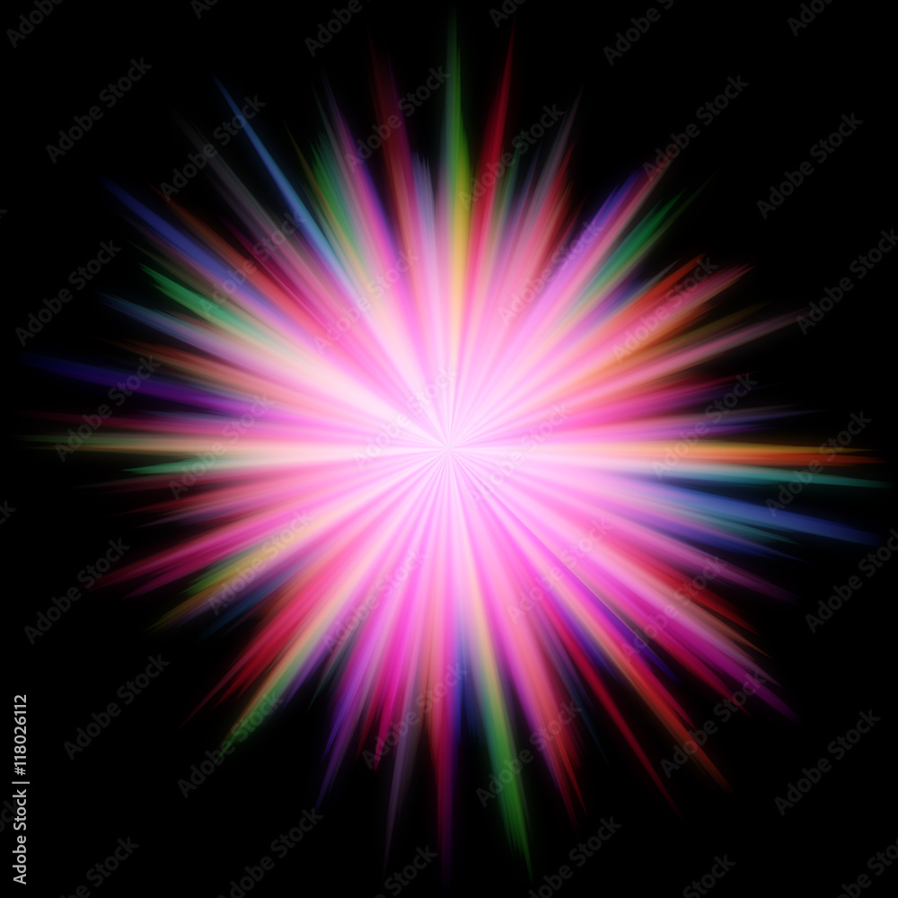 Wall mural rigorous image burst of color rays on a black background.