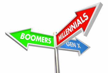 Millennials Geration X Baby Boomers Road Signs 3d Illustration