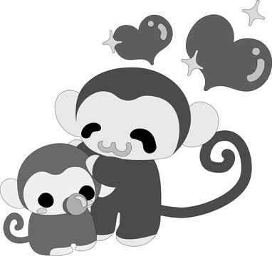 A pretty monkey and a pretty monkey baby