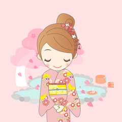 japanese girl with hot spring