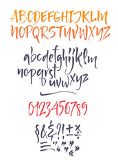 Vector calligraphic alphabet written with soft brush. Hand drawn letters.