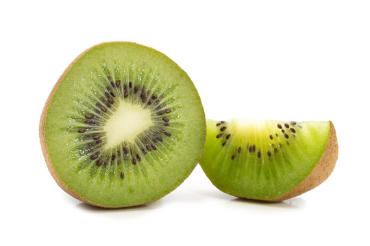 Sliced kiwi fruit isolated on white background.