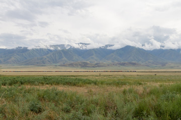 Train in the foothills of Kazakhstan