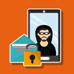 hacker thief smartphone padlock envelope cyber security system protection icon. Colorfull illustration. Vector graphic