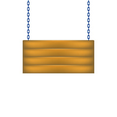 Wooden sign board hanging on chain in blue design