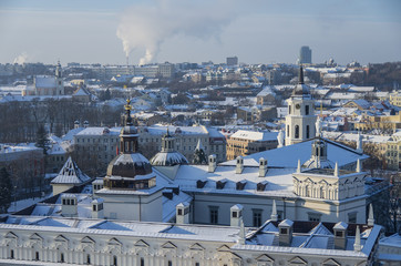 Vilnius winter panorama from Gediminas castle tower. View of Palace of Great Dukes . Vilnius. Lithuania