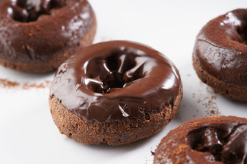 Sweet pieces of chocolate doughnuts