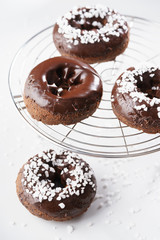 Sweet pieces of chocolate doughnuts