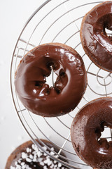 Sweet pieces of chocolate doughnuts