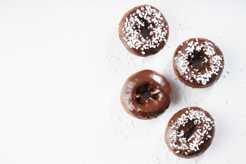 Sweet pieces of chocolate doughnuts