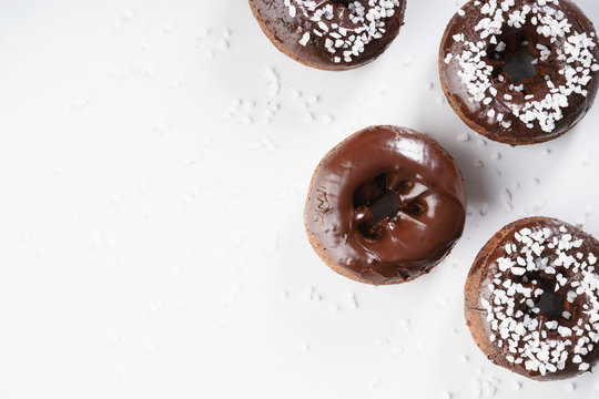 Sweet pieces of chocolate doughnuts