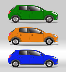 Fototapeta na wymiar Set of family vehicles of different colors