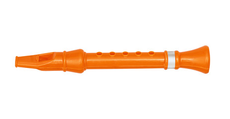 Orange flute, toy for children, isolated on white