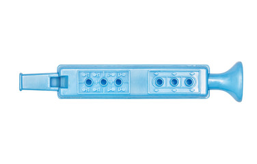 Blue flute, toy for children, isolated on white