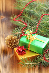Fototapeta na wymiar Boxes of presents in christmas decoration