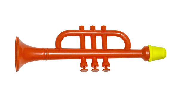 Red flute, toy for children, isolated on white