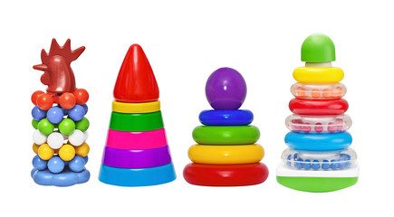 Set of four pyramid toys isolated on white background