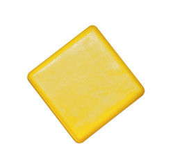 Toy, colorful yellow plastic cube, block isolated on the white