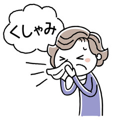 シニア女性：くしゃみ
