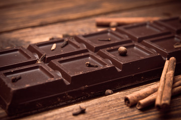 Chocolate bar and spices