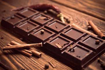 Chocolate bar and spices