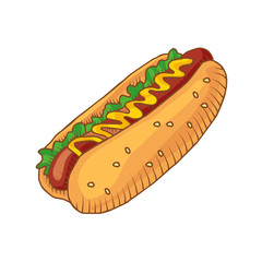 Vector hotdog with mustard. Isolated