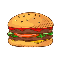 Hand drawn hamburger background. Vector illustration.