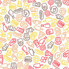 Fast food menu. Set of cartoon vector seamless pattern.