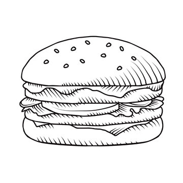 Hand drawn illustration of hamburger.