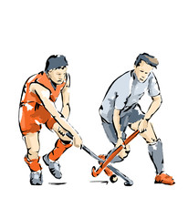 Fototapeta premium Illustrazione di giocatori di Hockey su prato durante una competizione