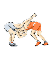 illustrazione di due lottatori che si esibiscono in un incontro di lotta