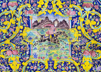 Portion of an old mosaic wall in Golestan palace, Tehran, Iran