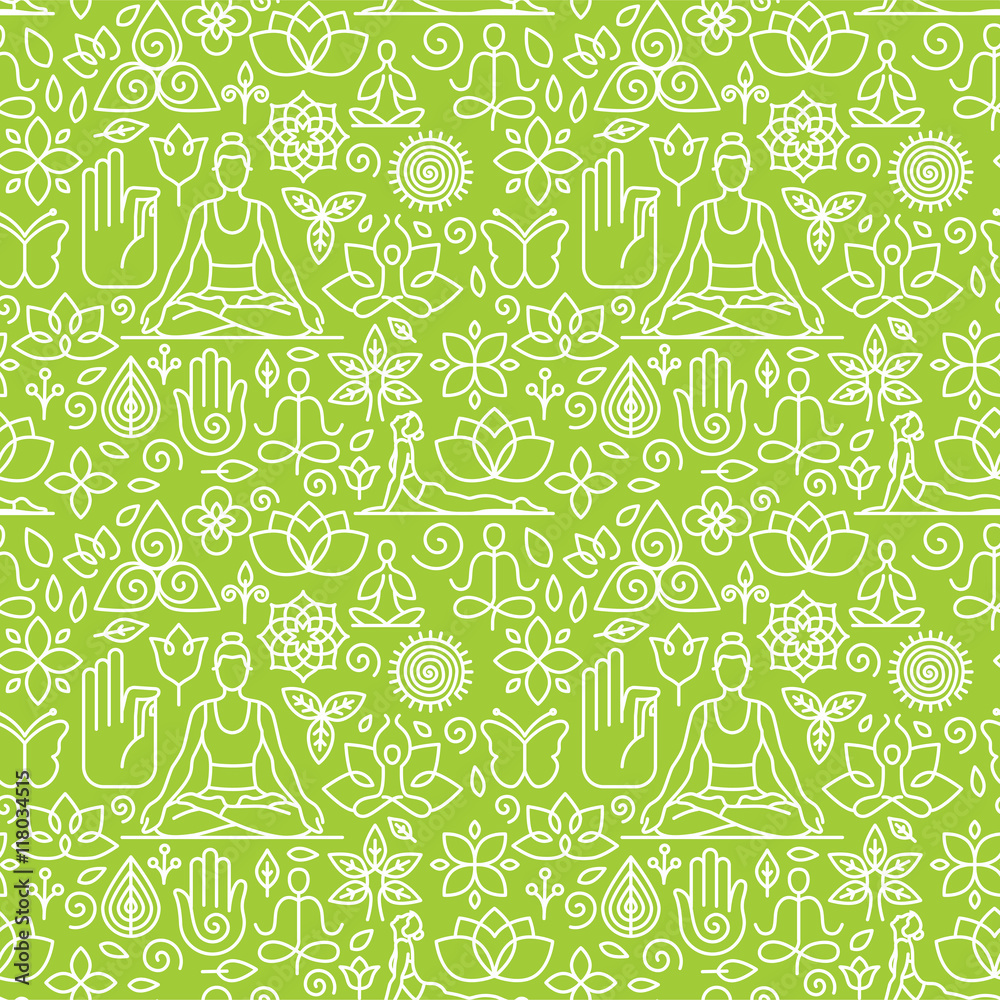 Aufkleber vector seamless pattern with icons - yoga concepts