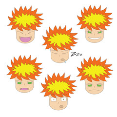 Funny cartoon faces emotions in anime style, icons boy.

