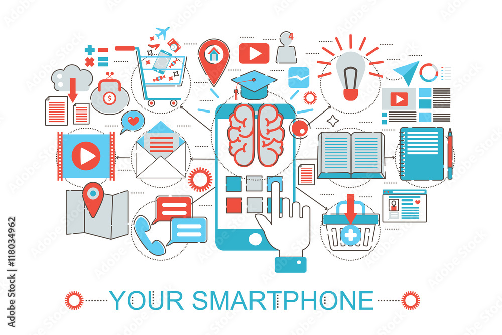 Poster modern flat thin line design your smartphone mobile phone concept for web banner website, presentati